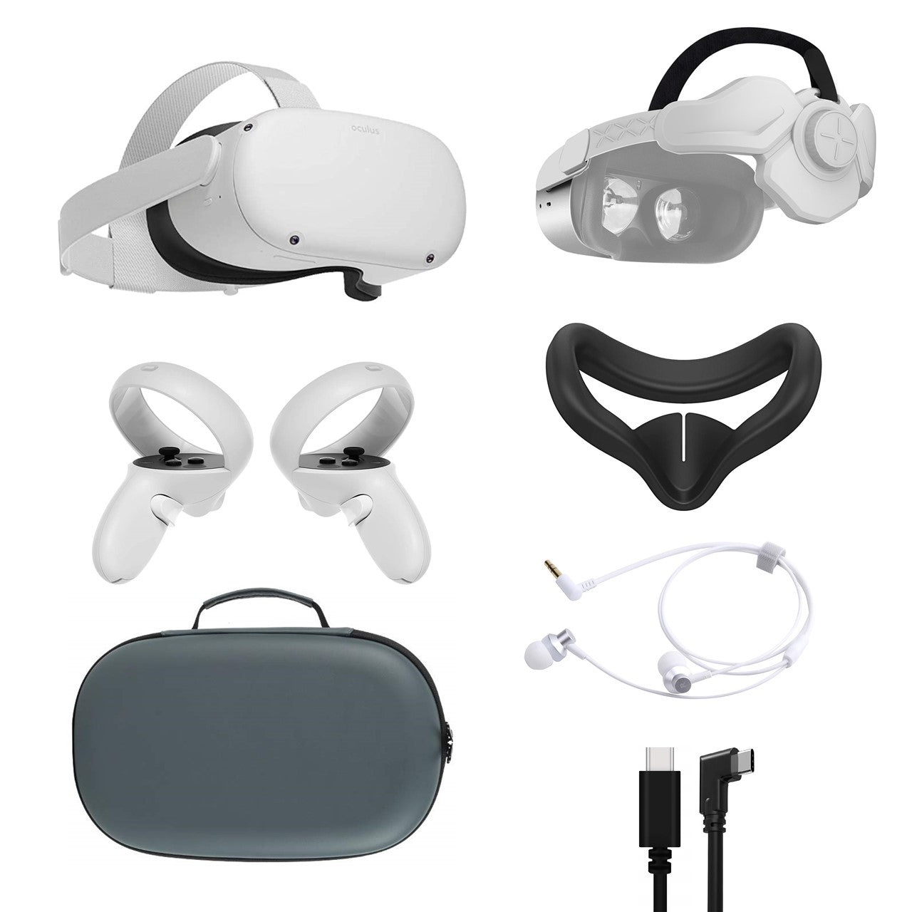 2021 Oculus Quest 2 All-In-One VR Headset 128GB, Touch Controllers, Glasses Compatible, 3D Audio, Mytrix Head Strap, Carrying Case, Earphone, Link Cable (3M), Silicone Face Cover 2021 Oculus Quest 2 All-In-One VR Headset 128GB, Touch Controllers, Glasses Compatible, 3D Audio, Mytrix Head Strap, Carrying Case, Earphone, Link Cable (3M), Silicone Face Cover
